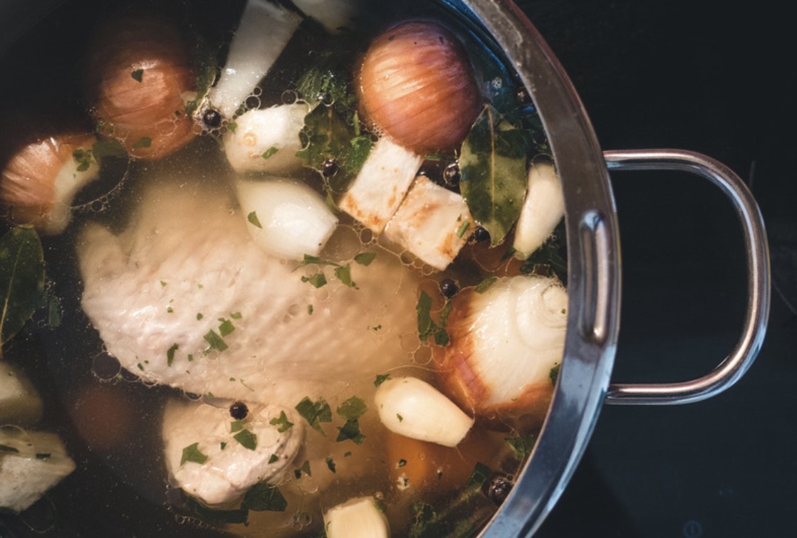 chicken soup in a pot